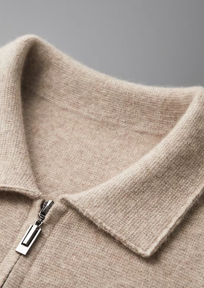 ZIP-POLOTRÖJA I EXTRA FIN MERINOULL