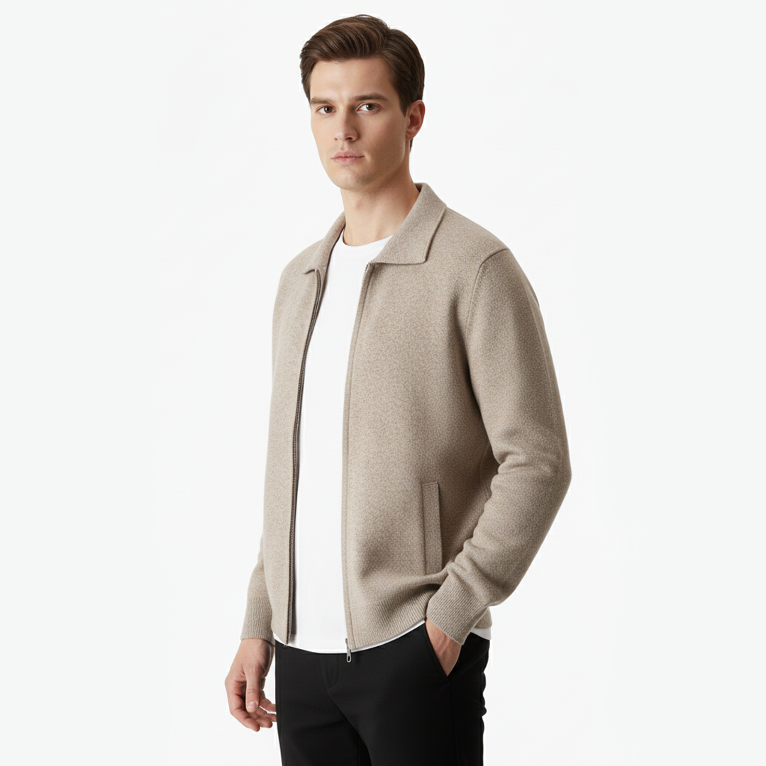 ZIP-POLOTRÖJA I EXTRA FIN MERINOULL